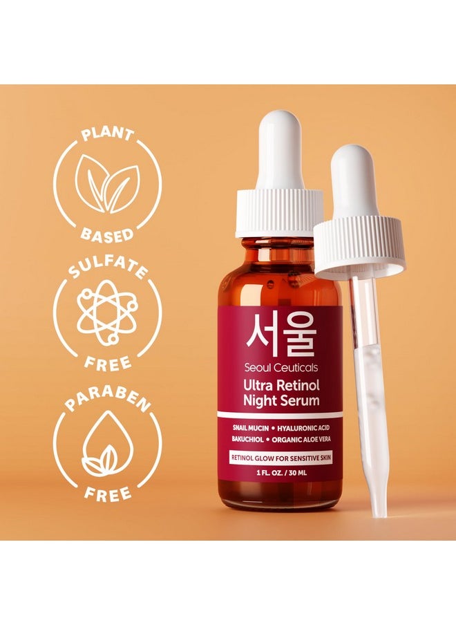 seoulceuticals SeoulCeuticals 1% Korean Retinol Night Serum for Face - 97.5% Snail Mucin + Hyaluronic Acid + Bakuchiol, Cruelty Free K Beauty for Sensitive Skin 1oz  - Image 4