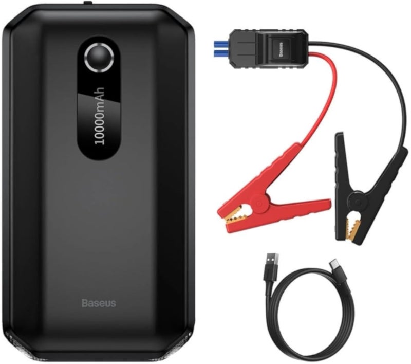 New Compact Baseus Jump Starter and Powerbank with 10,000 mAh 1000 Current Battery Booster for All Cars - Black
