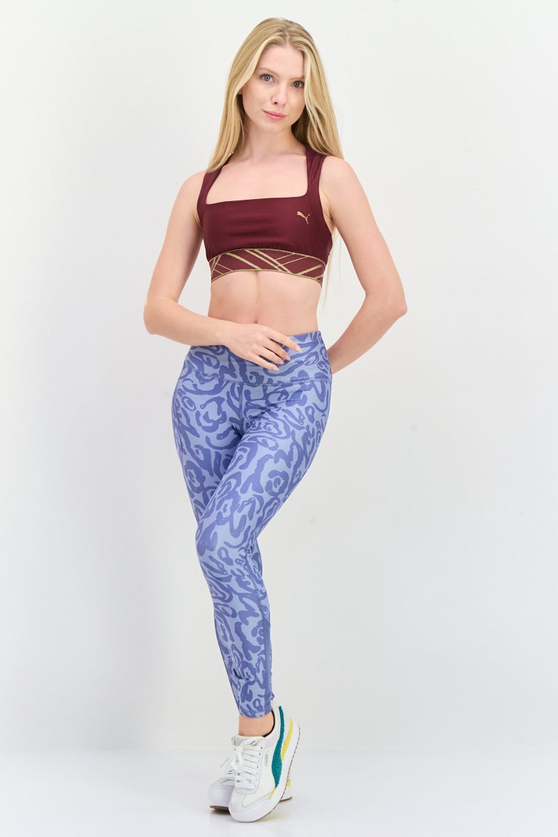 PUMA Women Brand Logo Lightly Padded Sport Bra, Burgundy - Image 2