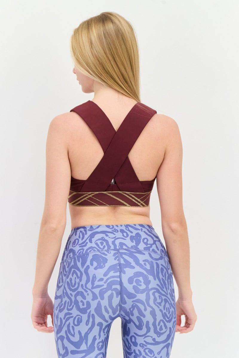 PUMA Women Brand Logo Lightly Padded Sport Bra, Burgundy - Image 4