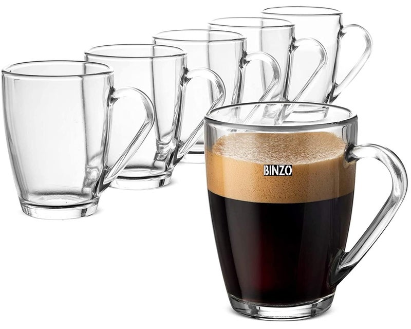 BINZO Glass Tea Cups Set of 6 Cup for Drinking Coffee Black Tea 240 ml Set of 6 - Image 1