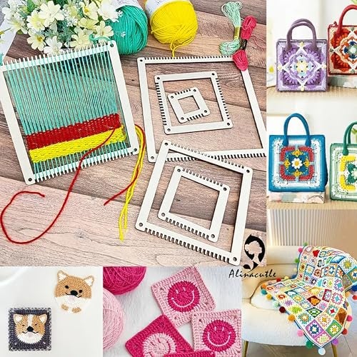 Cliths 6 Pcs Square Weaving Loom Kit for DIY Craft Yarn Wall Hanging Frames for Beginners Kids Textile Art Home Decor Macrame Crochet Tool Set - Image 4