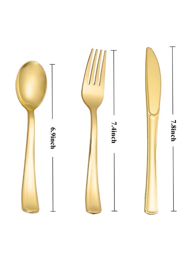 Flushrenic 60 piece set of gold plastic silverware disposable tableware -20 forks, knives, spoons - disposable tableware heavy-duty plastic tableware set, suitable for catering, parties, dinners, weddings - Image 2
