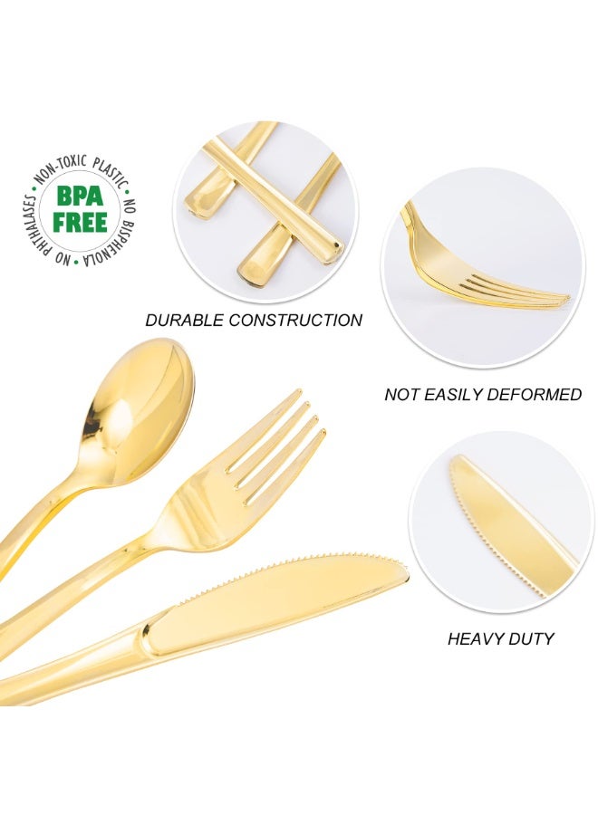 Flushrenic 60 piece set of gold plastic silverware disposable tableware -20 forks, knives, spoons - disposable tableware heavy-duty plastic tableware set, suitable for catering, parties, dinners, weddings - Image 4