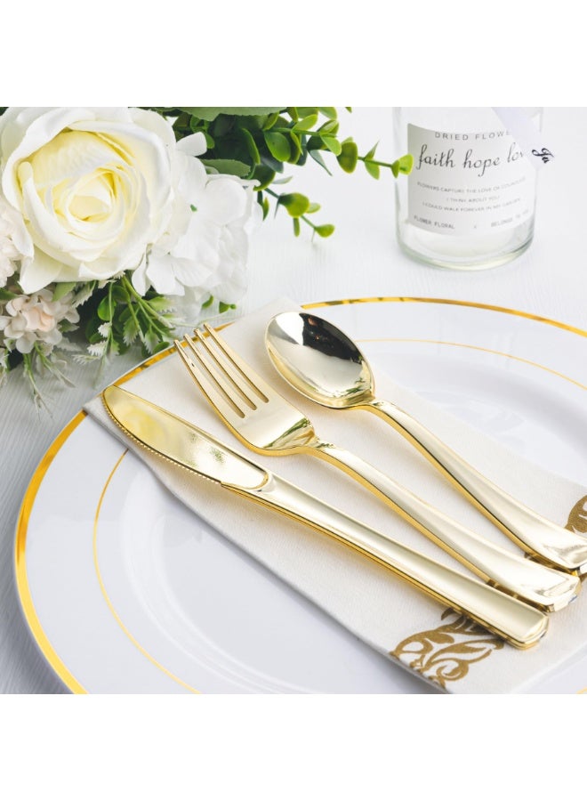 Flushrenic 60 piece set of gold plastic silverware disposable tableware -20 forks, knives, spoons - disposable tableware heavy-duty plastic tableware set, suitable for catering, parties, dinners, weddings - Image 5