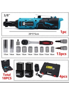 GearZone Cordless Ratchet Wrench Kit（18pcs）, Power Ratchet with Variable Speed and LED Light, including two Lithium Batteries  - Image 2