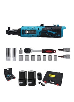 GearZone Cordless Ratchet Wrench Kit（18pcs）, Power Ratchet with Variable Speed and LED Light, including two Lithium Batteries  - Image 1