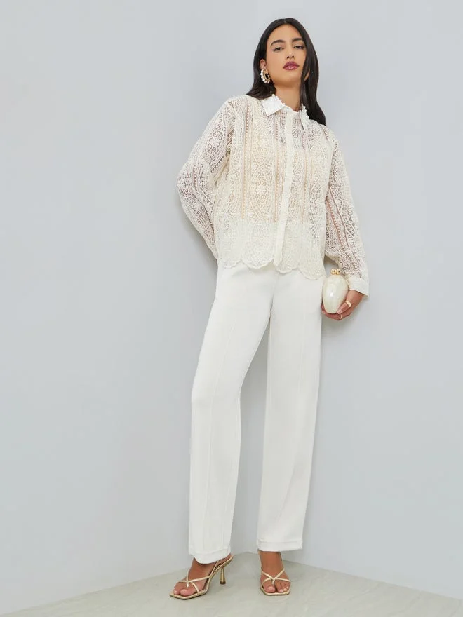 ستايلي Styli Beige Lace Long Sleeve Shirt