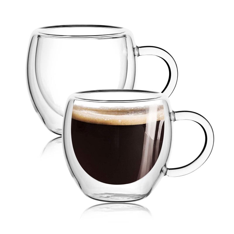 Wells Espresso Cups Set of 2 With Handle,2.5oz Clear Expresso Shots Cup,Espresso Shot Glasses,Double Wall Insulated Expresso Mugs,Tazas de Cafe Expreso,Microwave Dishwasher Safe,Suit for Espresso Machine - Image 1
