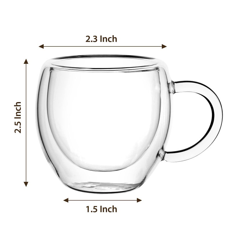 Wells Espresso Cups Set of 2 With Handle,2.5oz Clear Expresso Shots Cup,Espresso Shot Glasses,Double Wall Insulated Expresso Mugs,Tazas de Cafe Expreso,Microwave Dishwasher Safe,Suit for Espresso Machine - Image 2