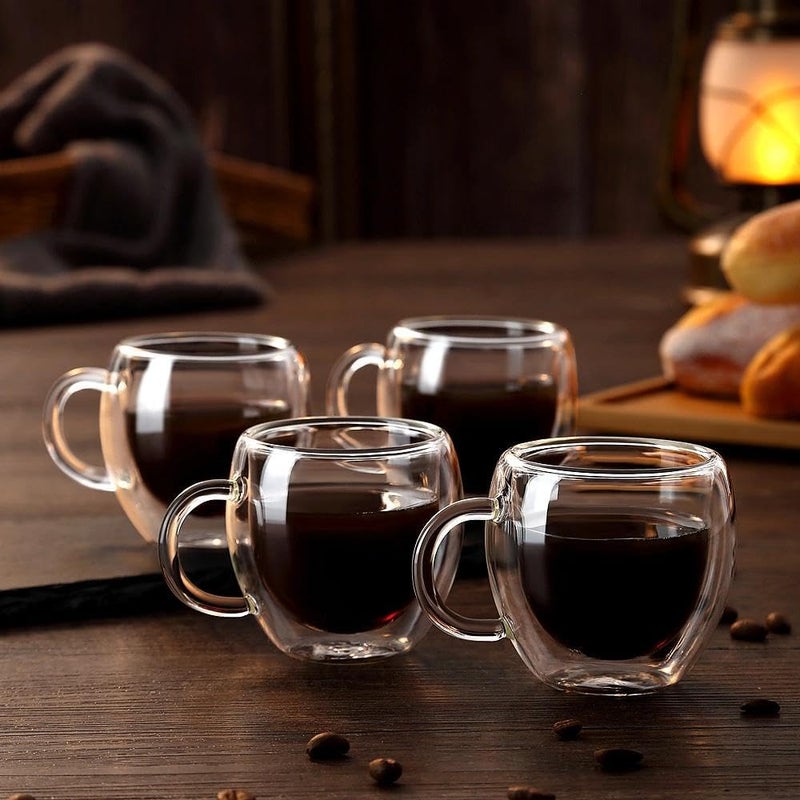 Wells Espresso Cups Set of 2 With Handle,2.5oz Clear Expresso Shots Cup,Espresso Shot Glasses,Double Wall Insulated Expresso Mugs,Tazas de Cafe Expreso,Microwave Dishwasher Safe,Suit for Espresso Machine - Image 4