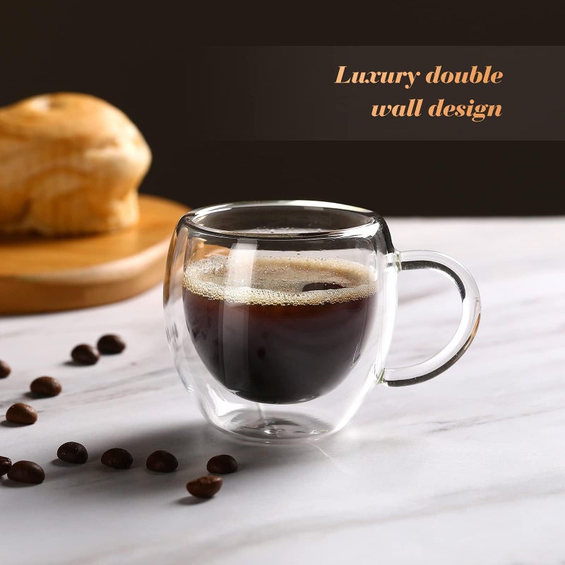 Wells Espresso Cups Set of 2 With Handle,2.5oz Clear Expresso Shots Cup,Espresso Shot Glasses,Double Wall Insulated Expresso Mugs,Tazas de Cafe Expreso,Microwave Dishwasher Safe,Suit for Espresso Machine - Image 3
