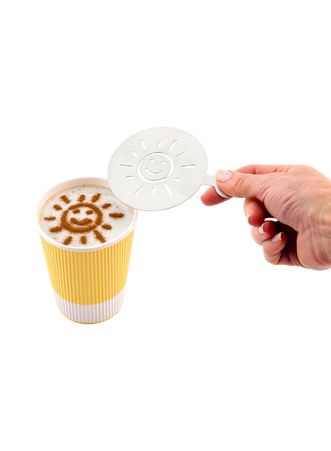 Restaurantware Restpresso 4.75 Inch Latte Stencil, 1 Smiley Sun Coffee Stencil - Summer Coffee Art Template, Decorate Cupcakes, Cakes, or Cookies, Stainless Steel Cappuccino Stencil, Heat-Resistant - Image 2