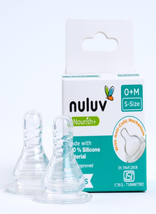 Nuluv Nourish+ Silicone Baby Bottle Nipple 0M+ (S-Size), Anti-Colic Teat for Newborns, 100% Soft Silicone, BPA-Free, BIS Approved, Compatible with Narrow Neck Bottles, Pack of 2 - Image 1