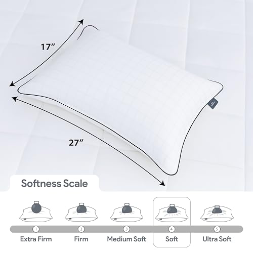 bien LIVING Extra Soft Microfiber Filled Pristine Pillow, Luxurious 300 Tc 100% Cotton Fabric Treated with Sanitized Finish, Sleeping Pillow for Back Sleepers, 17 X 27 Inches, White (Pack of 2) - Image 3