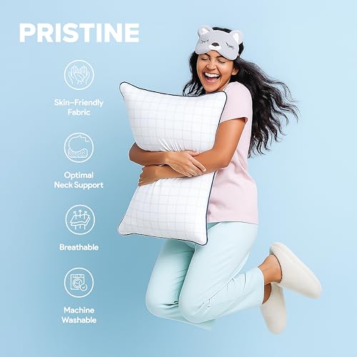 bien LIVING Extra Soft Microfiber Filled Pristine Pillow, Luxurious 300 Tc 100% Cotton Fabric Treated with Sanitized Finish, Sleeping Pillow for Back Sleepers, 17 X 27 Inches, White (Pack of 2) - Image 4
