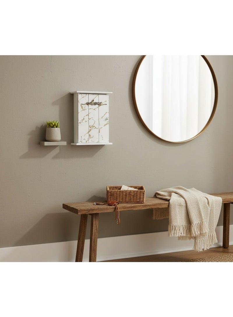 AASAI CART Welcome Sign Wall Wooden Key Box, White Wooden Lighthouse Design, 5 Decorative Hooks, Marble Pattern, Wall Mount Storage Organizer, Mounted Key Holder - Image 2