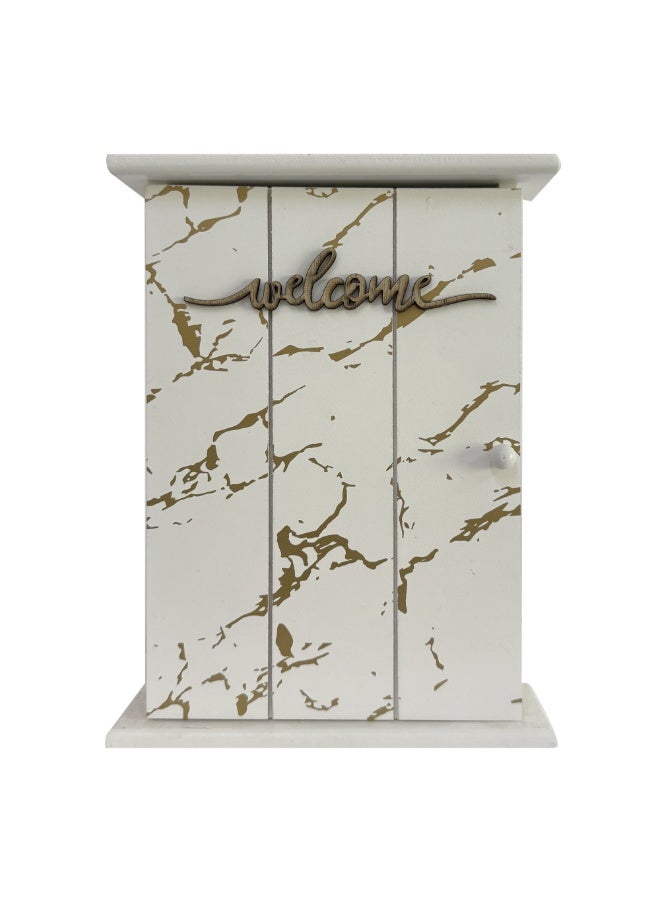 AASAI CART Welcome Sign Wall Wooden Key Box, White Wooden Lighthouse Design, 5 Decorative Hooks, Marble Pattern, Wall Mount Storage Organizer, Mounted Key Holder - Image 1