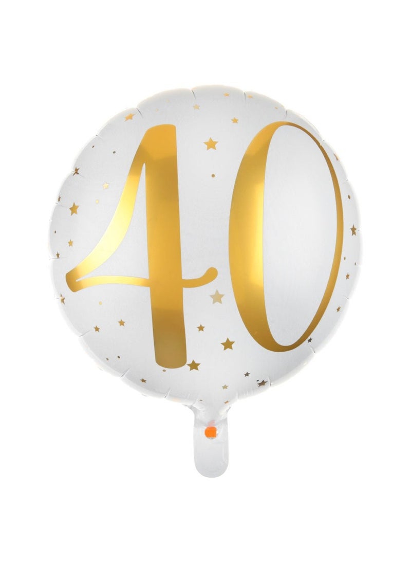 بالون عيد ميلاد الأربعين عامًا من رقائق الألومنيوم مع نجوم ذهبية بيضاء مقاس 45 سم