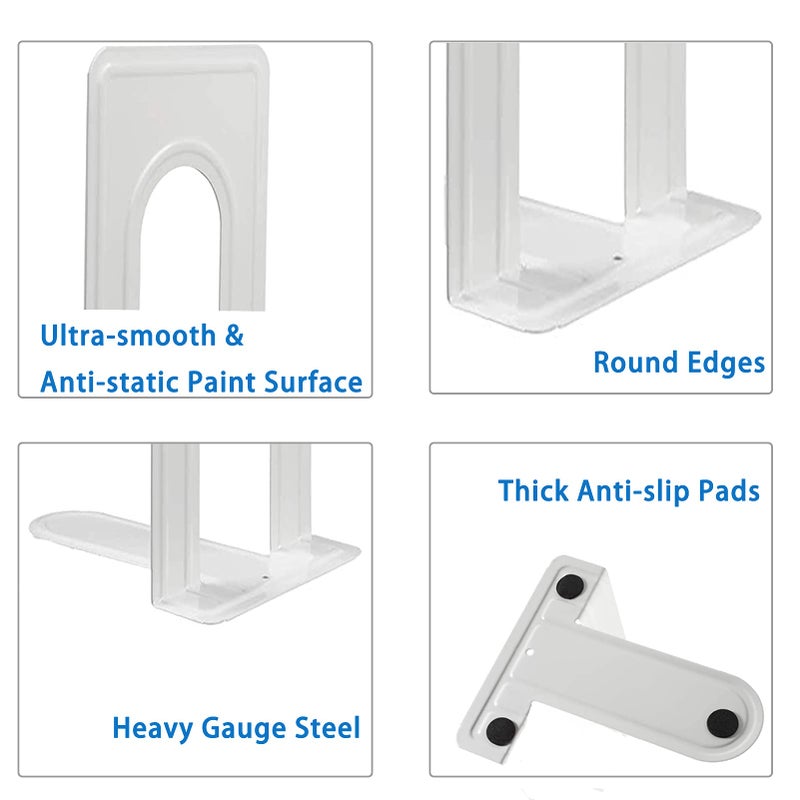COLOGO Metal Bookends For Home Office  Book Shelf Holder Home Decorative  Book Ends For Heavy Books/Movies/Cds  White 6.5 X 5 X 5.7 In  4 Pair/ 8 Piece - Image 3