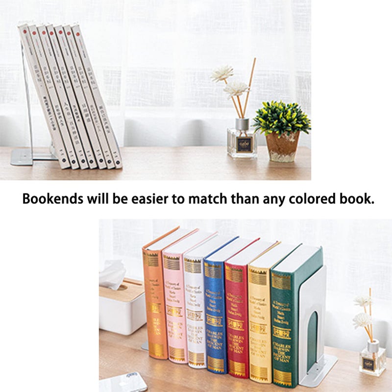 COLOGO Metal Bookends For Home Office  Book Shelf Holder Home Decorative  Book Ends For Heavy Books/Movies/Cds  White 6.5 X 5 X 5.7 In  4 Pair/ 8 Piece - Image 5