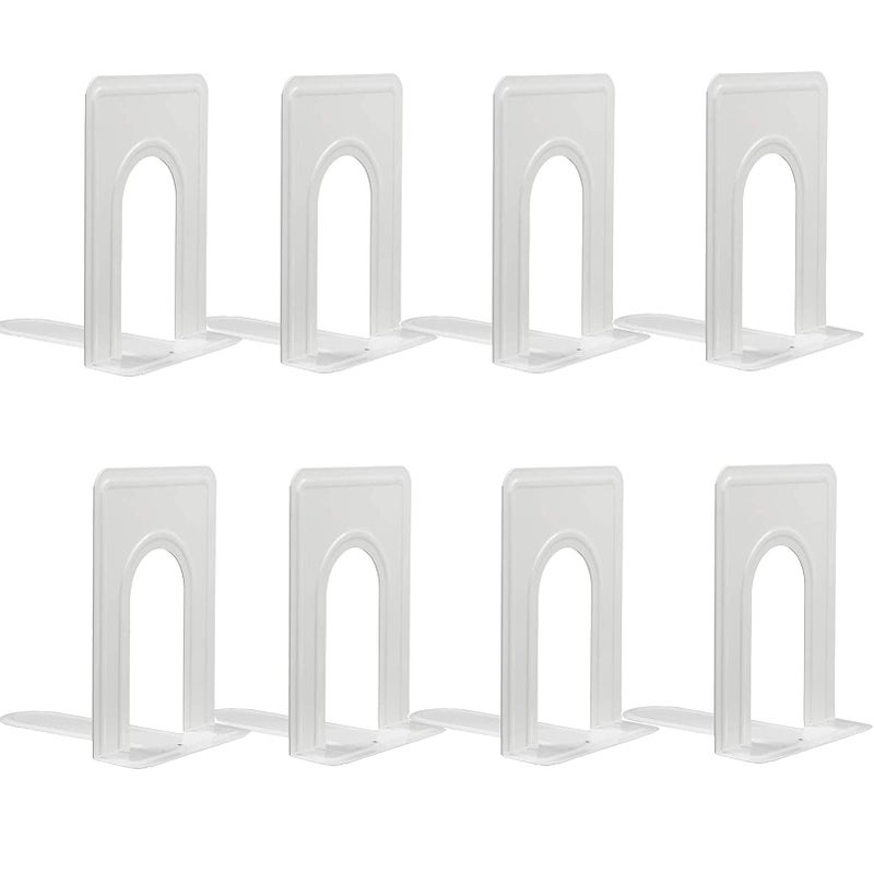 COLOGO Metal Bookends For Home Office  Book Shelf Holder Home Decorative  Book Ends For Heavy Books/Movies/Cds  White 6.5 X 5 X 5.7 In  4 Pair/ 8 Piece - Image 1