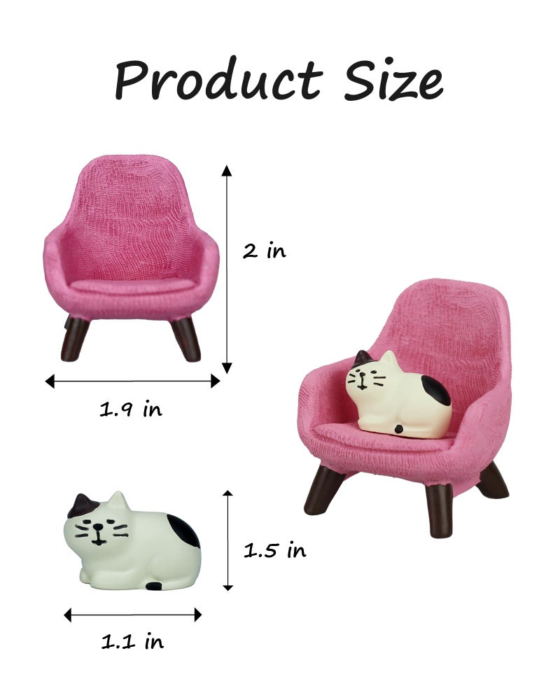 Mevodeata Cute Mini Cat Figurine with Small Sofa Resin Cat Figure for Office Home Decor - Cute Cat Gift for Cat Lovers (Pink Sofa) - Image 2