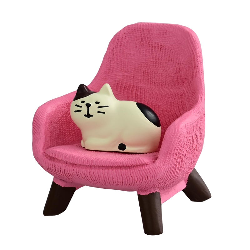 Mevodeata Cute Mini Cat Figurine with Small Sofa Resin Cat Figure for Office Home Decor - Cute Cat Gift for Cat Lovers (Pink Sofa) - Image 1