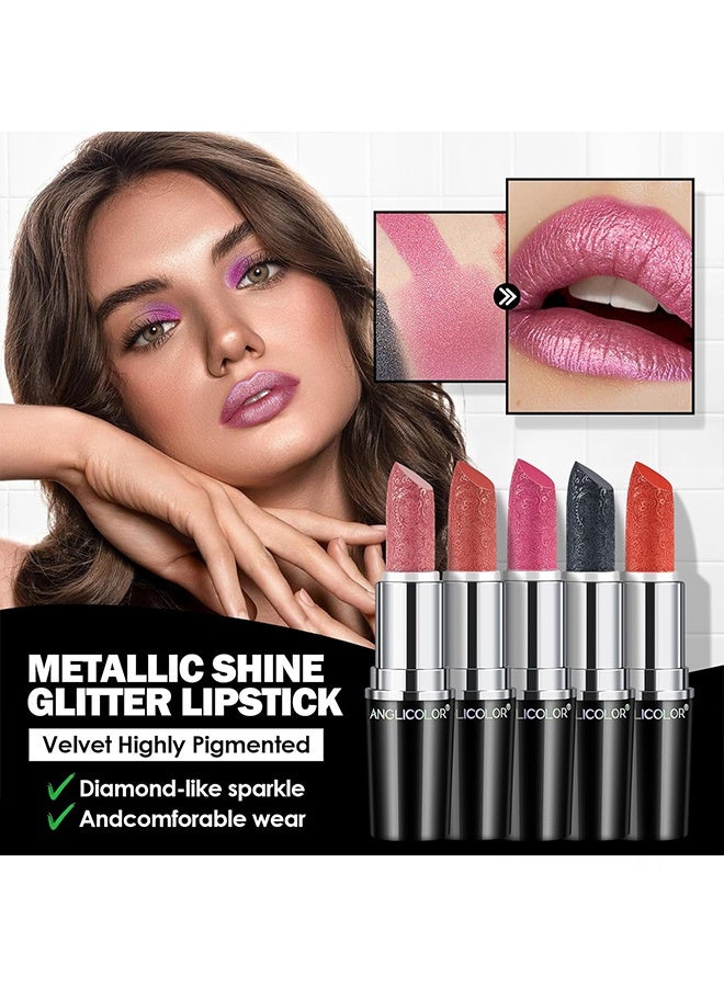 Anglicolor Metallic Shine Lipstick for Women, High Impact Lipcolor, Silky Smooth and Moisturizing, Non-Sticky, Long Lasting and Smudge Proof, Full Coverage Lip MakeUp (#14 SUNRISE AT SEA) - Image 5