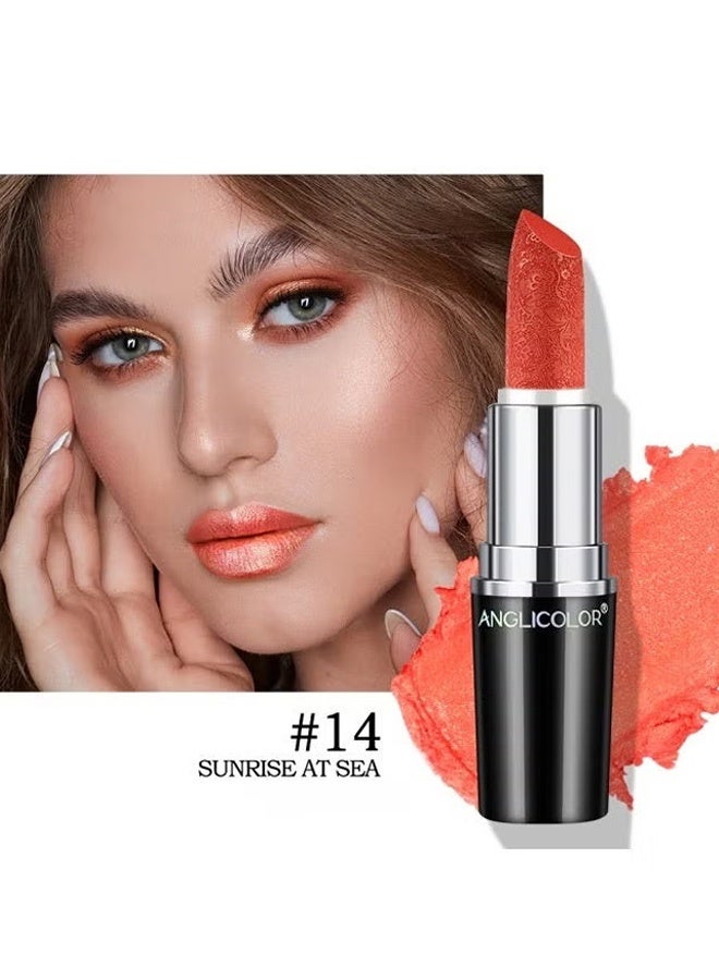 Anglicolor Metallic Shine Lipstick for Women, High Impact Lipcolor, Silky Smooth and Moisturizing, Non-Sticky, Long Lasting and Smudge Proof, Full Coverage Lip MakeUp (#14 SUNRISE AT SEA) - Image 2
