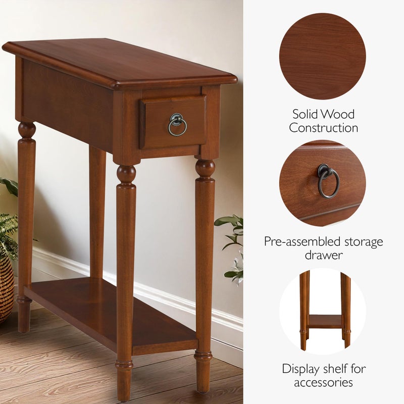 Leick Home Coastal End Table, Solid Wood, 1 Drawer, Bottom Display Shelf, Easy-Assembly, For Living Room/Bedroom, Rich Pecan Brown, 23.5 in. L x 10.0 in. W x 24 in. H, 20017-PC - Image 4