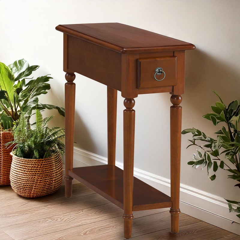 Leick Home Coastal End Table, Solid Wood, 1 Drawer, Bottom Display Shelf, Easy-Assembly, For Living Room/Bedroom, Rich Pecan Brown, 23.5 in. L x 10.0 in. W x 24 in. H, 20017-PC - Image 2
