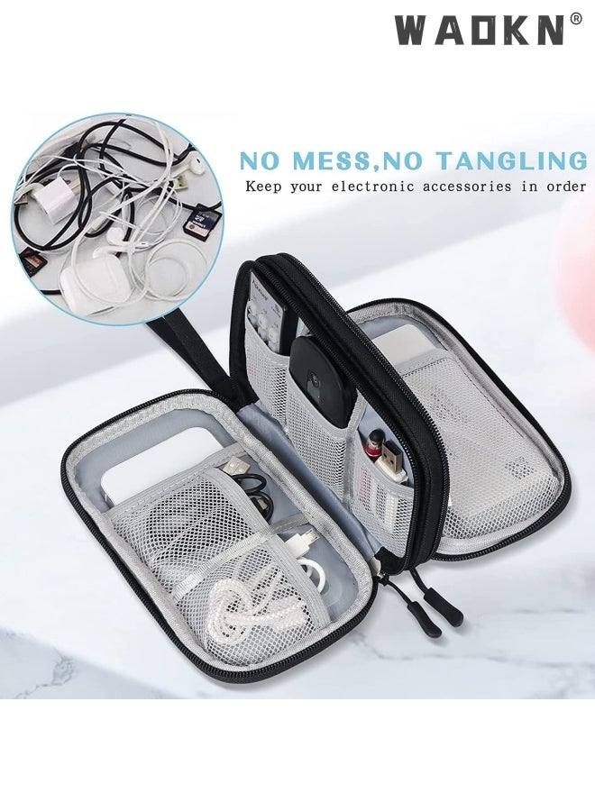 WAOKN Electronic Organizer, Travel Cable Organizer Bag Pouch Accessories Carry Case Portable Waterproof Double Layers Storage for Cable, Cord, Charger, Phone, Earphone, Digital Gadget Organizer Case, Black  - Image 2
