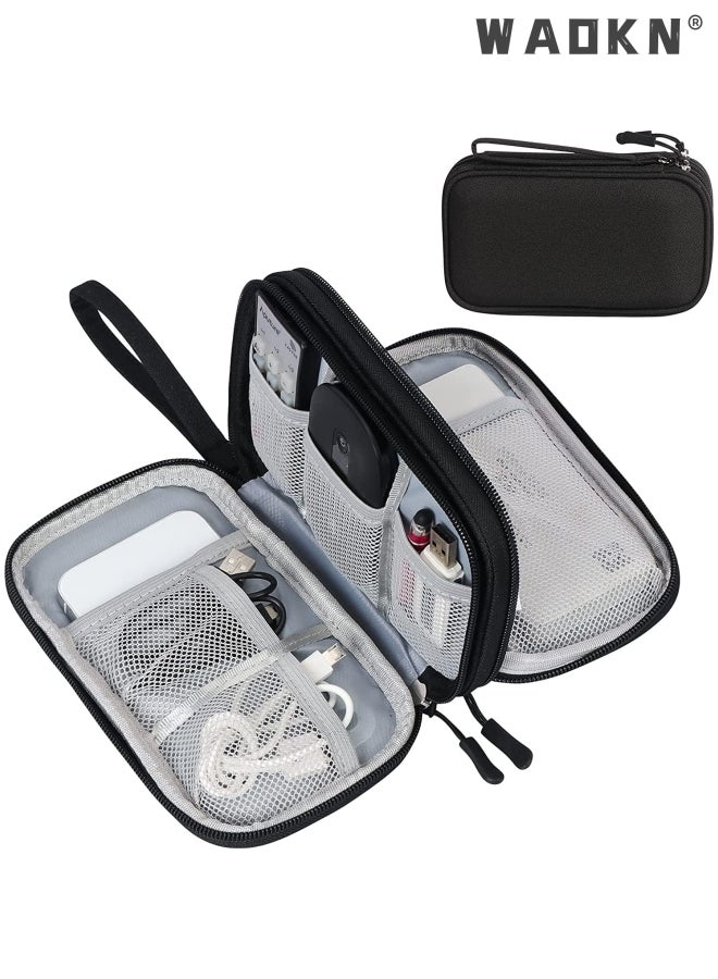 WAOKN Electronic Organizer, Travel Cable Organizer Bag Pouch Accessories Carry Case Portable Waterproof Double Layers Storage for Cable, Cord, Charger, Phone, Earphone, Digital Gadget Organizer Case, Black  - Image 1