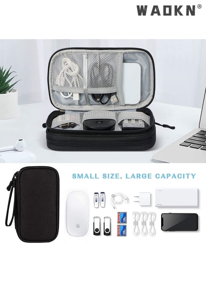 WAOKN Electronic Organizer, Travel Cable Organizer Bag Pouch Accessories Carry Case Portable Waterproof Double Layers Storage for Cable, Cord, Charger, Phone, Earphone, Digital Gadget Organizer Case, Black  - Image 3