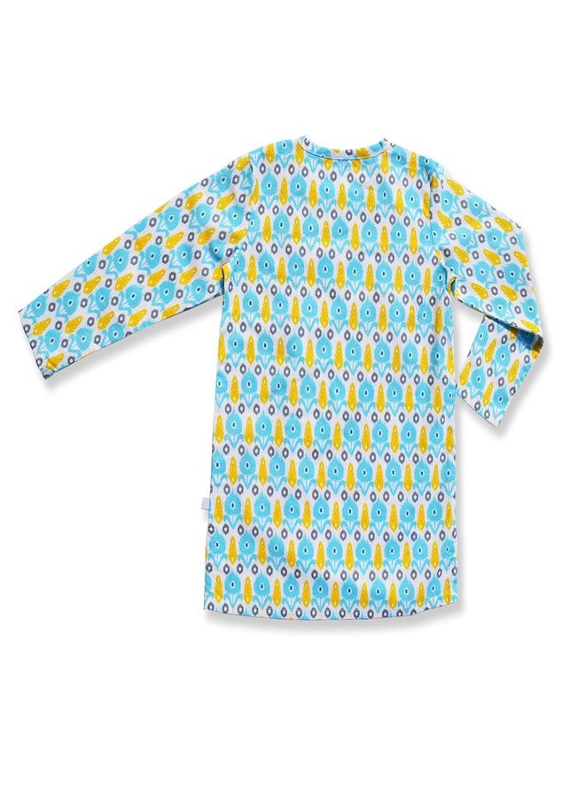 Pranava 100% Organic Cotton Ethnic Printed Kurta with Dhoti Matches to Print - White & Light Blue (Light Blue, 4-5Y) - Image 3