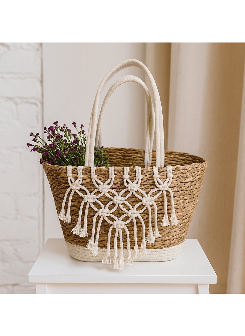 LINGWEI Jute & Fabric Storage Basket 40×57×26 cm – Decorative Boho Organizer with Handles for Toys, Blankets, Laundry & Home Decor  - Image 1