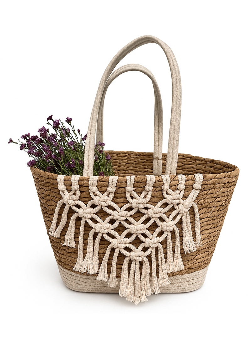 LINGWEI Jute & Fabric Storage Basket 40×57×26 cm – Decorative Boho Organizer with Handles for Toys, Blankets, Laundry & Home Decor  - Image 2