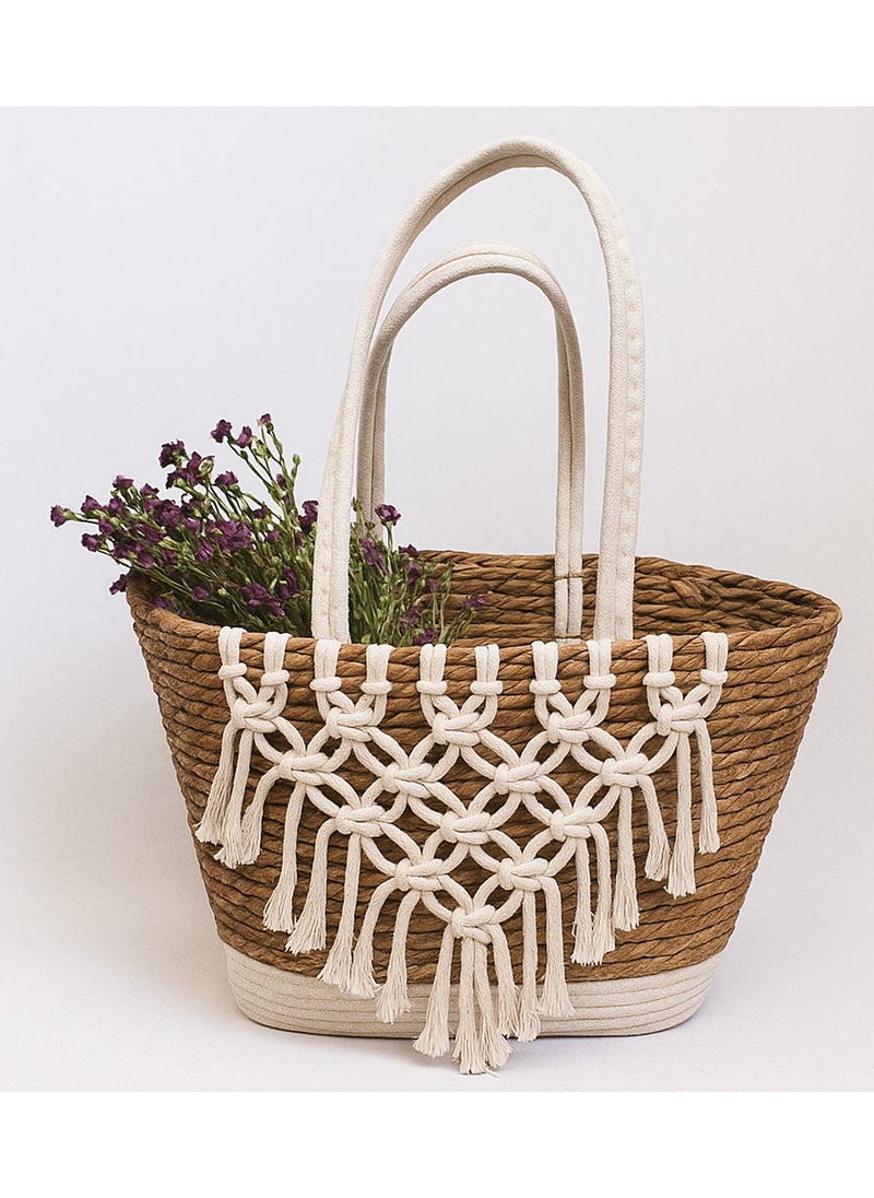 LINGWEI Jute & Fabric Storage Basket 40×57×26 cm – Decorative Boho Organizer with Handles for Toys, Blankets, Laundry & Home Decor  - Image 3