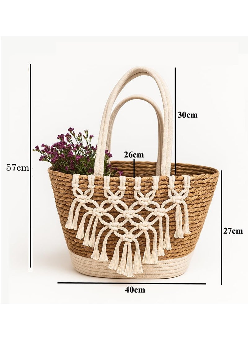 LINGWEI Jute & Fabric Storage Basket 40×57×26 cm – Decorative Boho Organizer with Handles for Toys, Blankets, Laundry & Home Decor  - Image 4