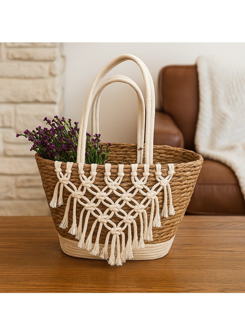 LINGWEI Jute & Fabric Storage Basket 40×57×26 cm – Decorative Boho Organizer with Handles for Toys, Blankets, Laundry & Home Decor  - Image 5