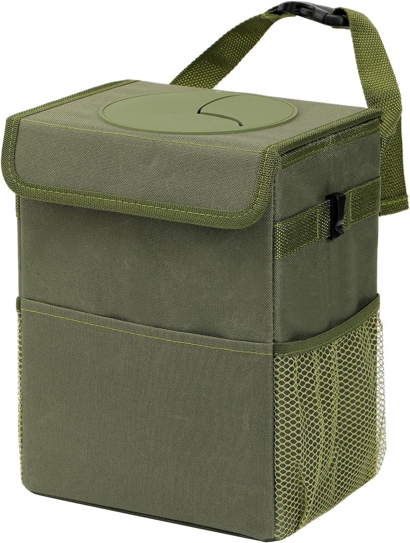 AOKJOY Car Garbage can with lid Leak Proof Vehicle Trash Can 3 Storage Pockets Hanging Waterproof car Trash Bag for SUV Green - Image 1