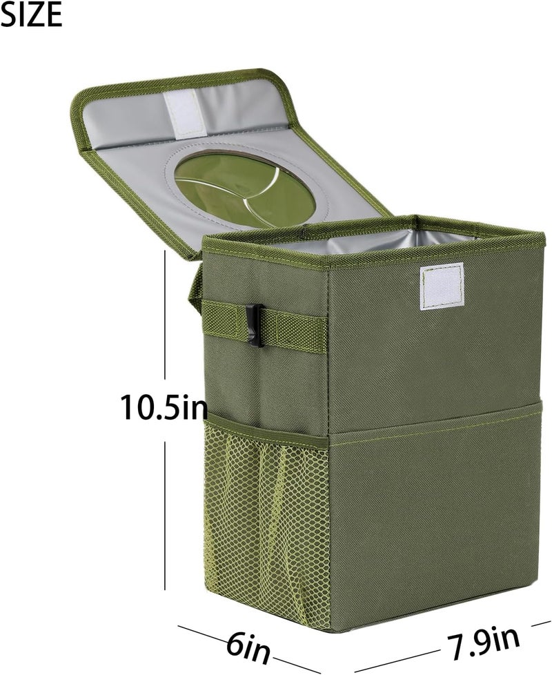 AOKJOY Car Garbage can with lid Leak Proof Vehicle Trash Can 3 Storage Pockets Hanging Waterproof car Trash Bag for SUV Green - Image 2