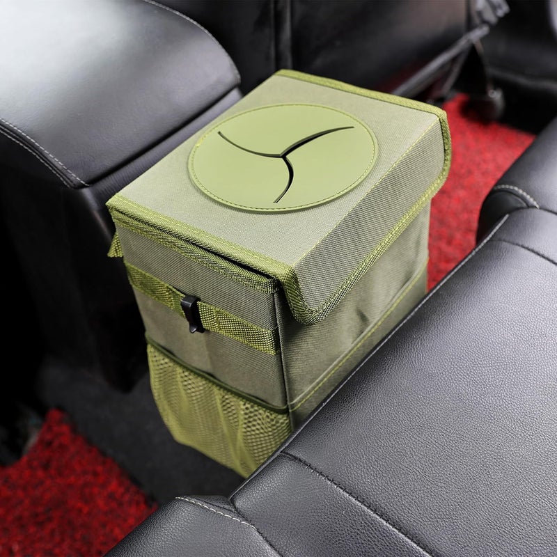 AOKJOY Car Garbage can with lid Leak Proof Vehicle Trash Can 3 Storage Pockets Hanging Waterproof car Trash Bag for SUV Green - Image 4