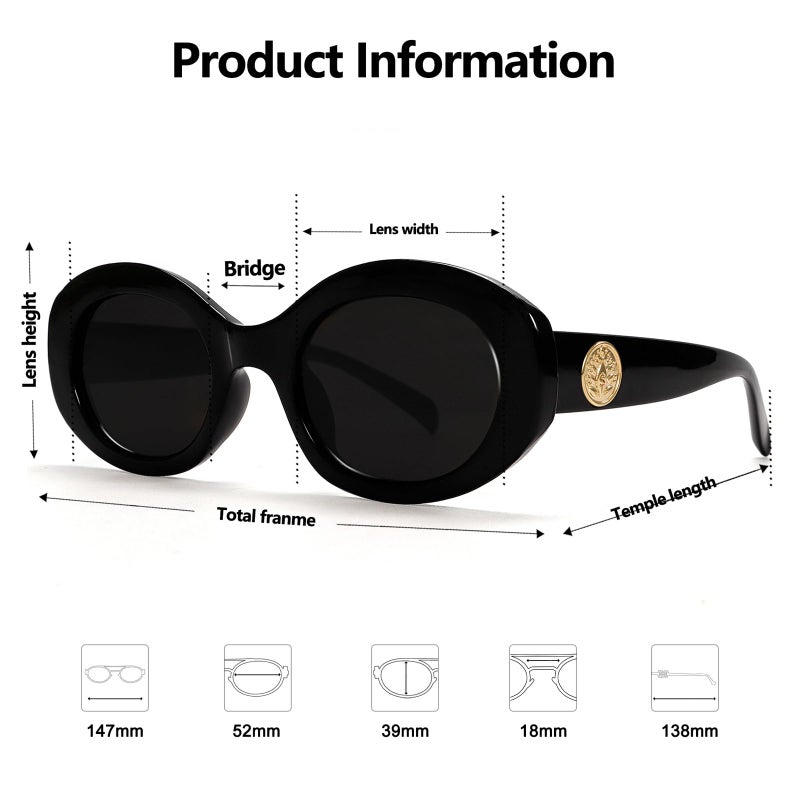 TYA Retro Oval Sunglasses for Women 90s Round Chic UV400 Protection 2026 Chunky Thick Frame Sun Glasses - Image 5