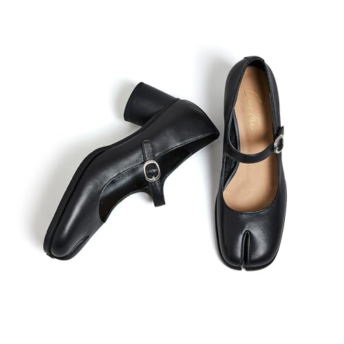 Cuctos Women Chunky Block High Heels Mary Janes Shoes Split Toe Tabi Shoes Ankle Strap Dress Pumps Shoes Black - Image 1