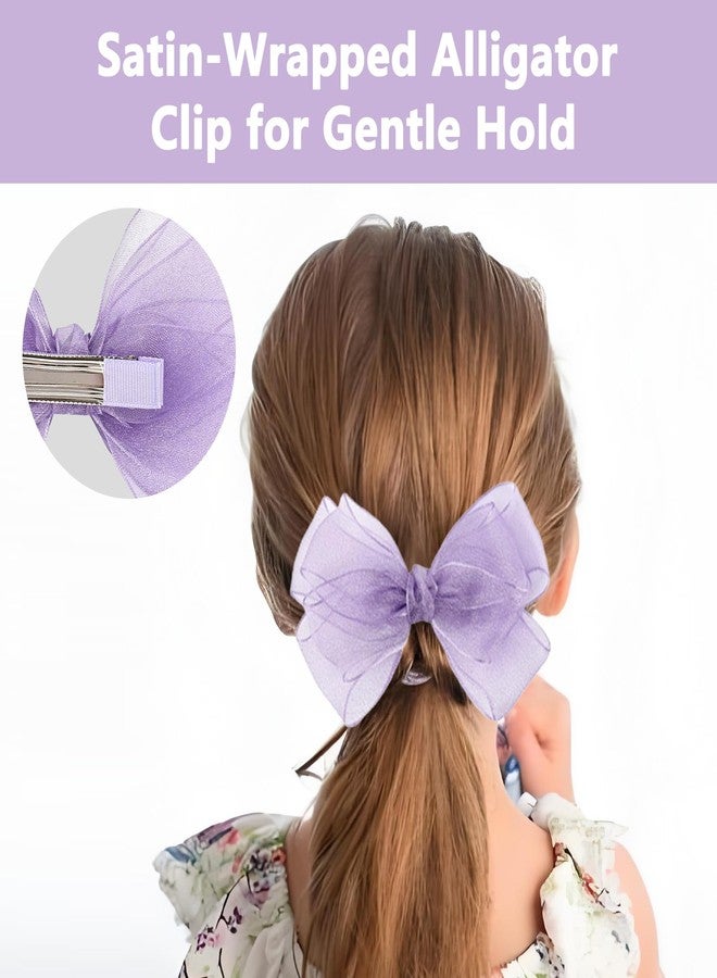 KGCGJVB 2Pcs Purple Hair Bow Flower Clip for Girls Tulle and Lace Bows Hair Accessories with Clips Cute Hair Clip for Girl Kids Toddlers and Teens 5.5-Inch Decorative Bows for Daily and Party Wear - Image 4