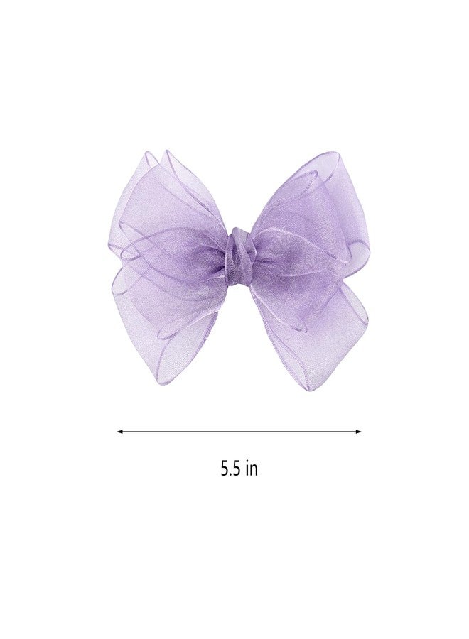 KGCGJVB 2Pcs Purple Hair Bow Flower Clip for Girls Tulle and Lace Bows Hair Accessories with Clips Cute Hair Clip for Girl Kids Toddlers and Teens 5.5-Inch Decorative Bows for Daily and Party Wear - Image 2