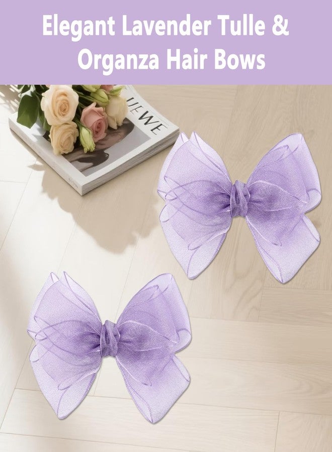KGCGJVB 2Pcs Purple Hair Bow Flower Clip for Girls Tulle and Lace Bows Hair Accessories with Clips Cute Hair Clip for Girl Kids Toddlers and Teens 5.5-Inch Decorative Bows for Daily and Party Wear - Image 5