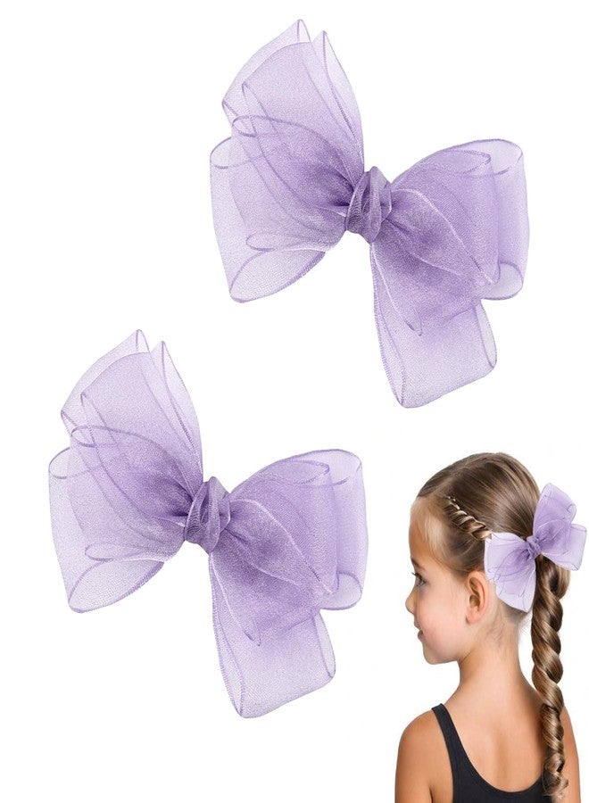 KGCGJVB 2Pcs Purple Hair Bow Flower Clip for Girls Tulle and Lace Bows Hair Accessories with Clips Cute Hair Clip for Girl Kids Toddlers and Teens 5.5-Inch Decorative Bows for Daily and Party Wear - Image 1
